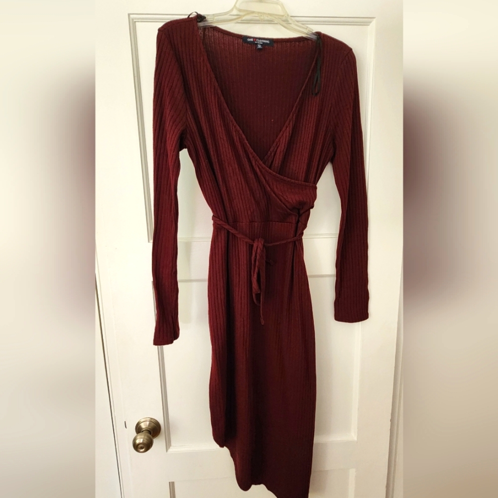 One Clothing Deep Red Long Sleeve (Light) Sweater Dress